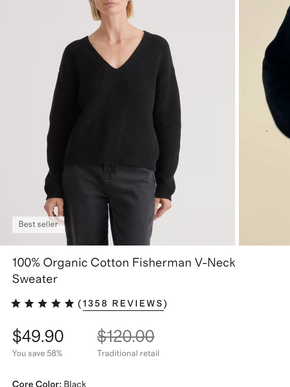 Quince Black V-Neck Ribbed Pullover Sweater